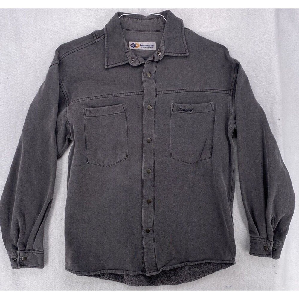 Bear Surfboards Mens Medium Shirt Gray Y2K Vintage 1990's Snaps Long Sleeve